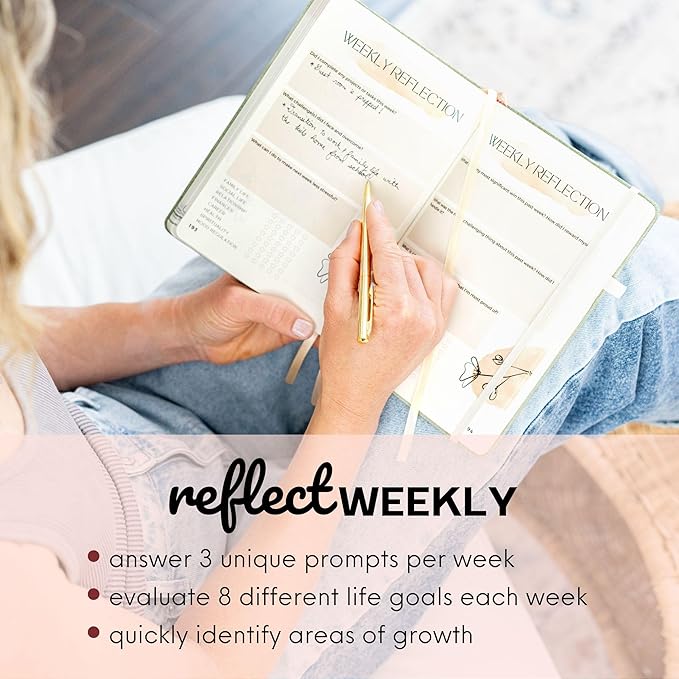 Daily Gratitude Journal for Women (5.7x8.25")- Linen Hardback Daily Women’s Journal - 6 Month Undated Guided Notebook with Prompts -Green Gratitude Diary with Prompts for Women- Personal Organizer