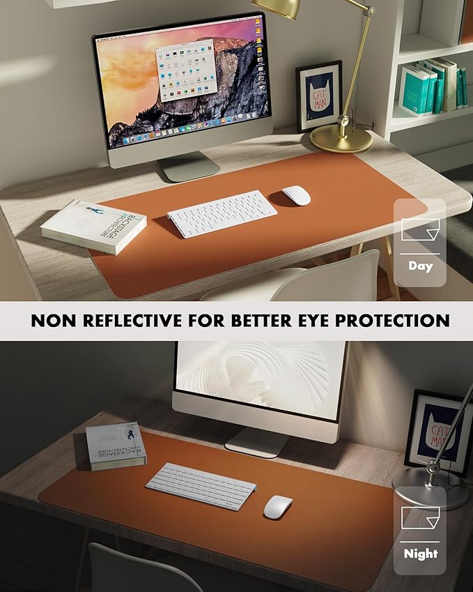 YSAGi Double-Sided Desk Pad, 35.4"x17" Leather Desk Mat, Eco Cork Desk Pad Protector,Large Mouse Pad,Waterproof Desk Blotter for Office/Home (Brown/Cork)