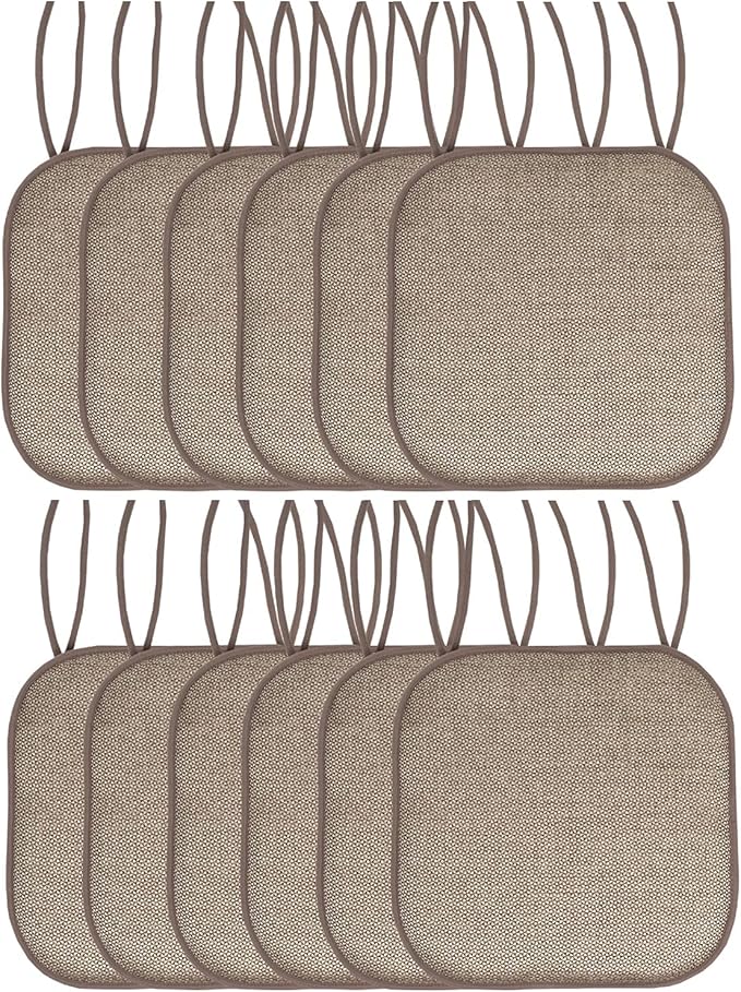 Chair Cushion Memory Foam Pads with Ties Honeycomb Pattern Slip Non Skid Rubber Back Rounded Square 16" x 16" Seat Cover