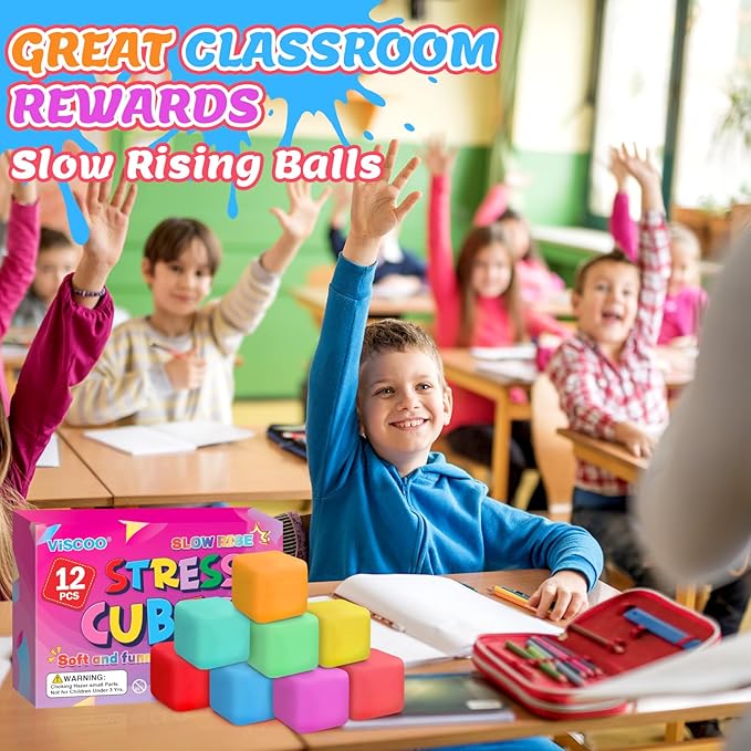12 Pack Slow Rising Stress Cube, Dough Stress Balls Squishy Fidget Toys for Anxiety Relief, Soft Fidget Cube, Pull Stretch Squishy Toys for Classroom Prize, Party Favors for Kids Adults