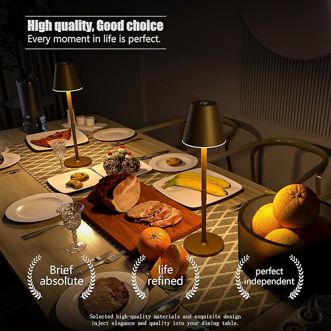 LED CordlessTable Lamp,4000mAh Rechargeable Battery Desk lamp,3 Level Brightness Beside Night Light, Minimalist Design, for Couple Dinner/Coffee Table/Restaurant/Bedroom(Bronze 4PACK)