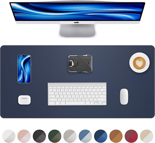 Leather Desk Pad Protector, Mouse Pad, Office Mat, Non-Slip PU Leather Blotter, Laptop Pad, Waterproof Writing Pad for Office and Home (Midnight Blue, 31.5" x 15.7")