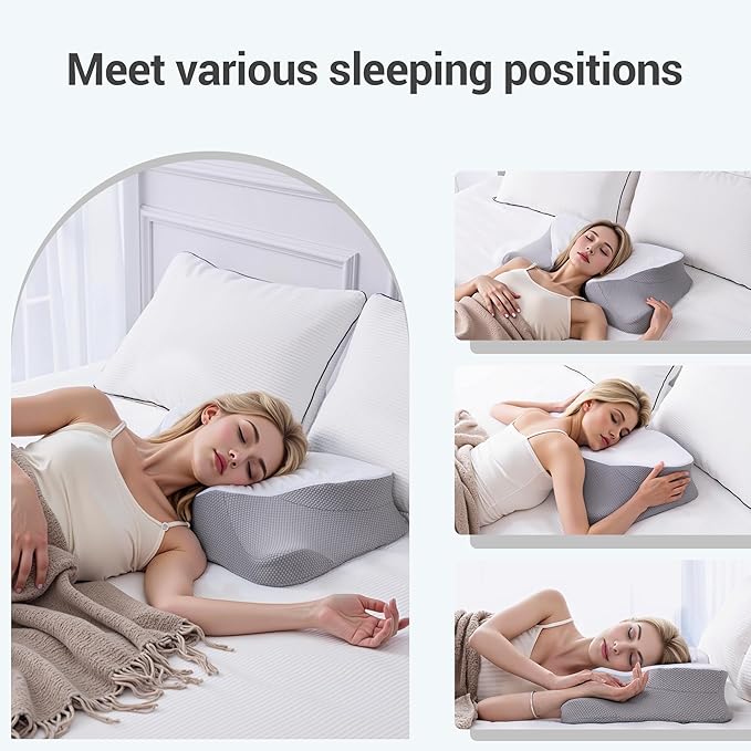 Supportive Cooling Pillow for Comfortable nap time Sleep Quality; an Ergonomic Memory Foam Pillow for Shoulder and Neck Pain Relief, Perfect for Side Sleepers(White Grey)