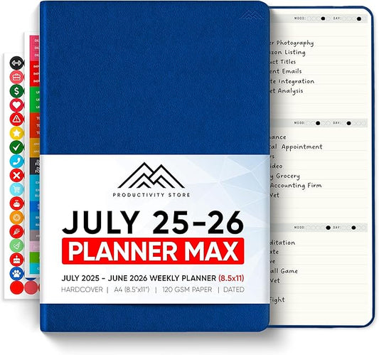 July 2025-2026 Planner 8.5 x 11 Pro Max - Dated Productivity & Academic 2025-2026 - Daily, Weekly & Monthly Planner With July Start Date - A4 - Productivity Store
