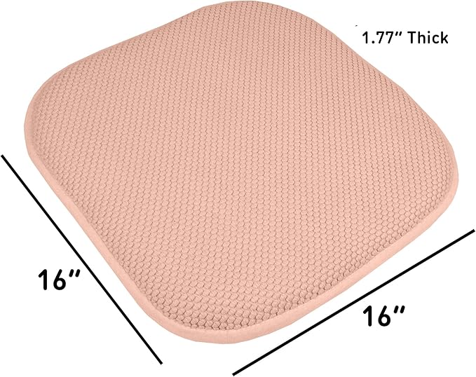 Sweet Home Collection Chair Cushion Memory Foam Pads Honeycomb Pattern Slip Non Skid Rubber Back Rounded Square 16" x 16" Seat Cover, 2 Pack, Blush