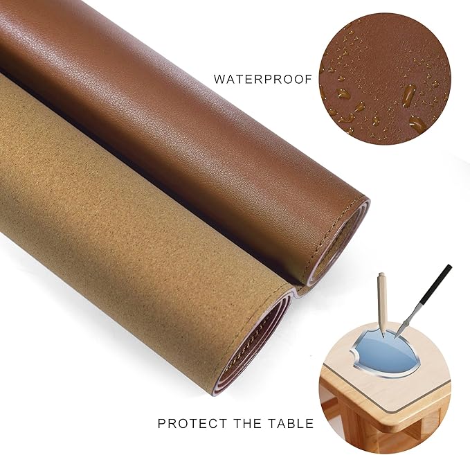 MAIDERN 47.2" x 23.6" XXL Cork & Leather Desk Mat, Full Desk Mouse Pad, Dual Sided, Gaming & Home Office (Brown)