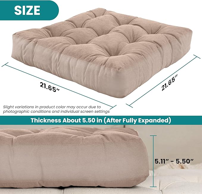 NEST & LOOM Floor Cushions - Floor Chair Pillow, Meditation Cushion, Square Large Floor Pillow, Solid Thick Tufted Floor Pillow - Beige - 21.65" x 21.65"