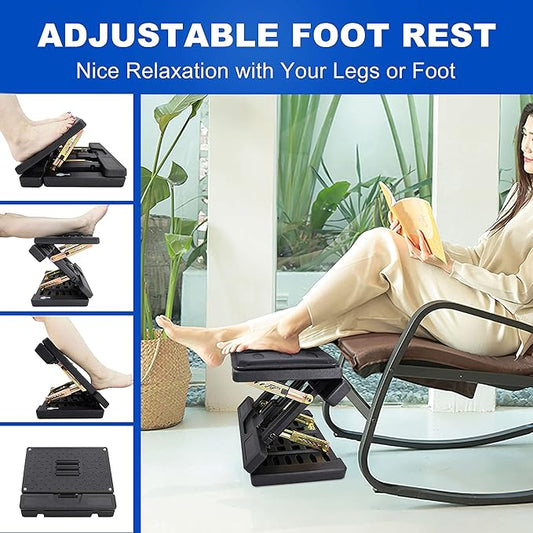 Adjustable Foot Rest and Footstool Under Desk, Ergonomic Leg Rest with Massage Roller, Height & Angle Adjustable, Detachable Cushion for Office and Home (Black)