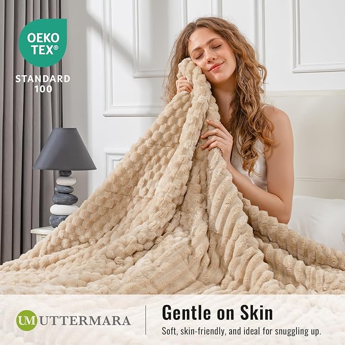 Uttermara Fleece Weighted Blanket for Adults Queen Size 20lbs, Soft Sherpa Weighted Blankets for Sleeping and Calming, Fuzzy Heavy Blanket for Bed and Couch, 60 x 80 Inches, Light Brown