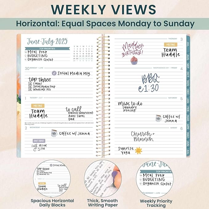 bloom daily planners 2025-2026 Academic Year Daily Planner (July 2025 - July 2026) - A5 Weekly & Monthly Calendar Agenda Organizer Book with Stickers - 5.5" x 8.25" - Painted Peonies