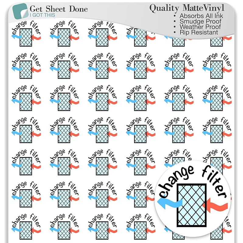 Change Filter Planner Stickers / 54 Fun Vinyl Stickers (1/2”) / AC Furnace HVAC Chores/Essential Productivity Life Planner Stickers/Bujo Bullet Journaling/Appointments (Matte Vinyl, 3 Sheets)