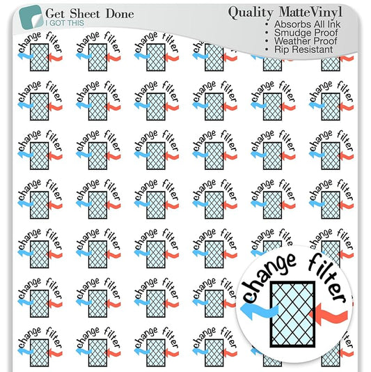 Change Filter Planner Stickers / 54 Fun Vinyl Stickers (1/2”) / AC Furnace HVAC Chores/Essential Productivity Life Planner Stickers/Bujo Bullet Journaling/Appointments (Matte Vinyl, 3 Sheets)