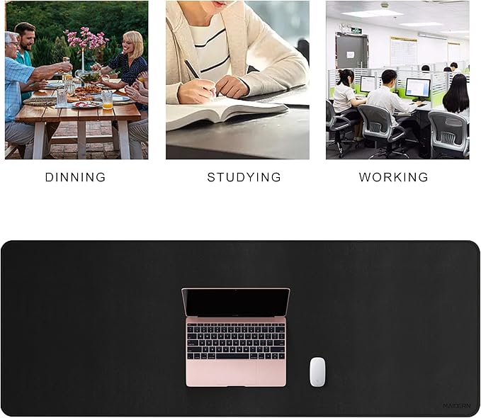 MAIDERN 51.2”x 19.6” Leather Desk Pad, Large Desk Mat, Reversible Cork & Leather Large Mouse pad for Desk, Waterproof Computer Desk Pad for Gaming Home Office (Black) …