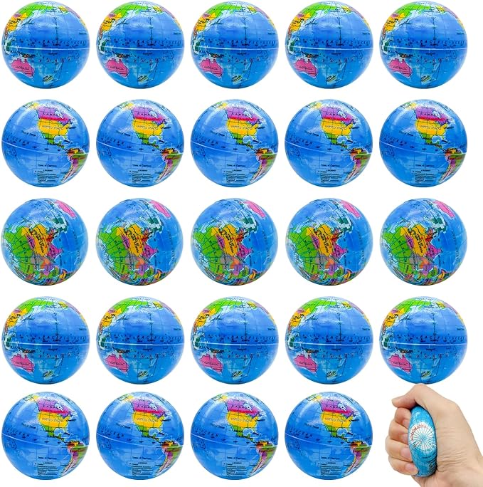 30PCS Globe Stress Ball,2.5Inch Earth Bouncy Ball, Foam Squeeze Balls,Earth Stress Balls Toy for Finger Toy School Supplies Adult Kids Children Party Favors Exchange Gifts