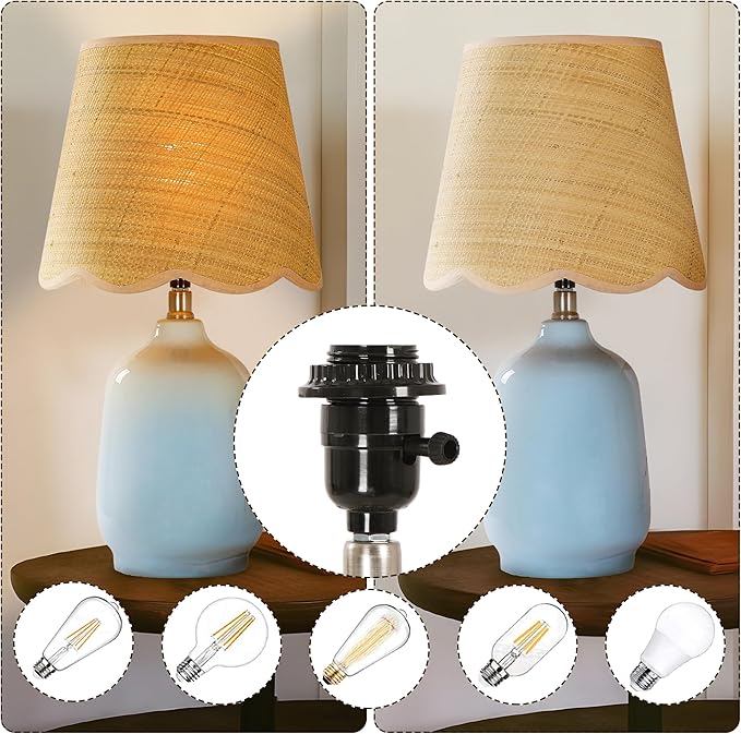 Pia Ricco 19" Modern Ceramic Table Lamp for Living Room Light Bule Base Desk Lamps for Bedroom Farmhouse Bedside Nightstand Lamp End Table Lamps,Bule,Rattan Shade