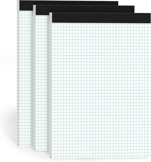Graph Paper Pads 8.5 x 11, 4x4 Graph Ruled, 3 Pack 1/4 Graph Paper Notebooks, Grid Paper Pad Notebook 8-1/2" x 11" Graphing Paper, Perforated Quadrille Pad, 70GSM White Graft Paper Pads, 30 Sheets/Pad