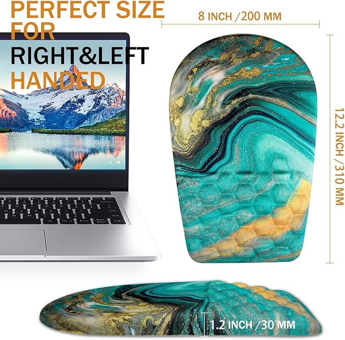 Ergonomic Mouse Pad Wrist Support,Upgrade Mousepad with Massage Design,Non-Slip PU Base Desktop Mouse Pads for Pain Relief, Computer, Office & Home,12 x 8 in（F-Golden Green Marble）
