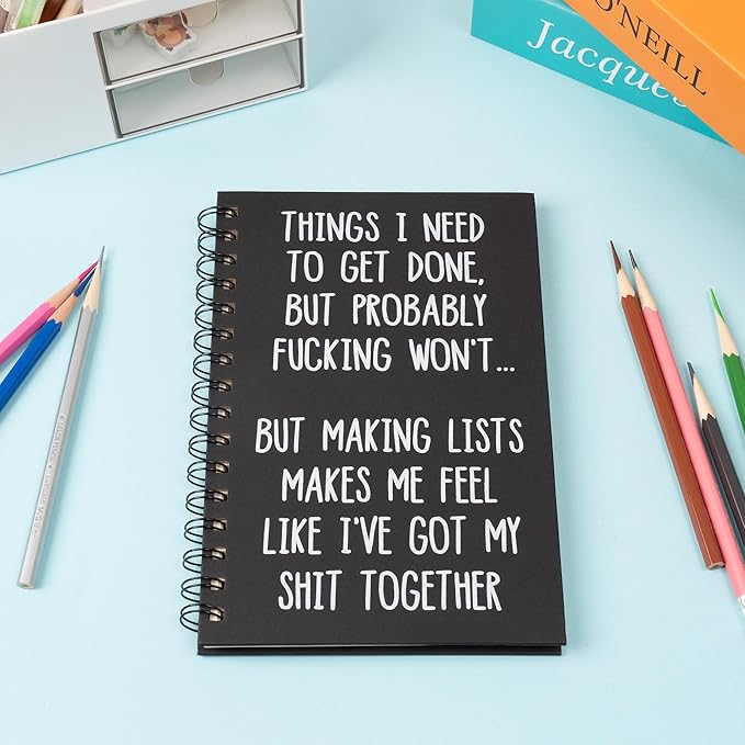 Funny Office Notebook - 1Pcs THINGS NEED TO GET DONE Humorous Quote A5 Spiral Notebook Black Hardcover Diary Notepad Office Coworker White Elephant Gift College Student Gag Gift Birthday Favor