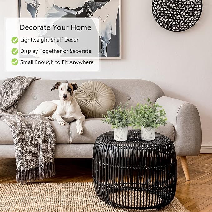 Hollyone Faux Plants Indoor Artificial Mini Potted Plants Plastic Green Plant Small Fake Plants Eucalyptus Decor in Pots for Home Table Room Bathroom Decor