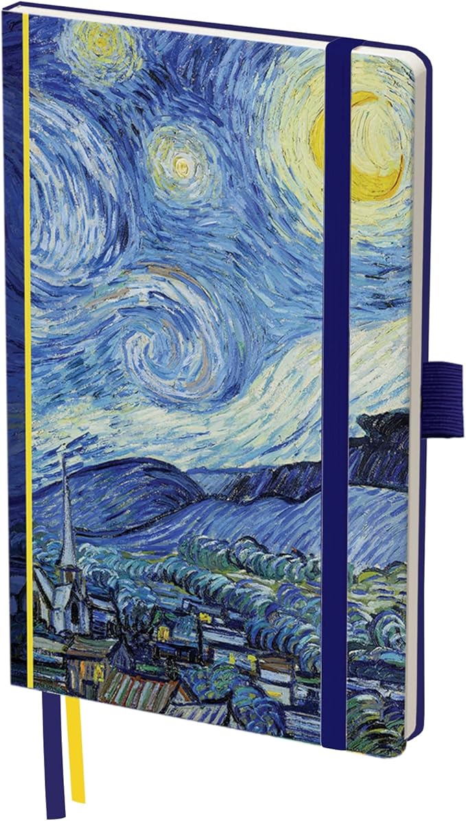 RainCaper Vegan Leather Journal Notebook, 160 Dot-Grid Pages, 5.7 inches x 8 inches, Journal - van Gogh Starry Night