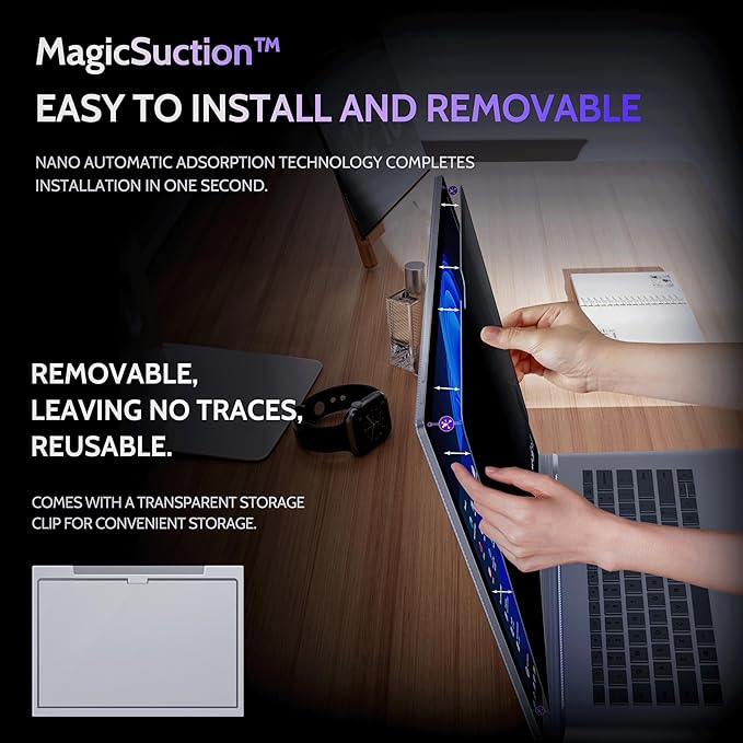 Privacy Screen for 13.5 Inch Surface Book 3/2/1, MagicSuction™ Removable Anti Spy Black Protector, Glare Blue Light Filter for Microsoft Laptop Computer Monitor
