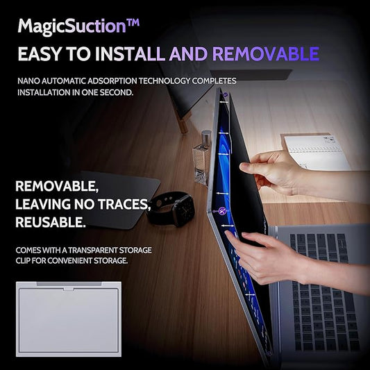 Privacy Screen for 13.5 Inch Surface Book 3/2/1, MagicSuction™ Removable Anti Spy Black Protector, Glare Blue Light Filter for Microsoft Laptop Computer Monitor