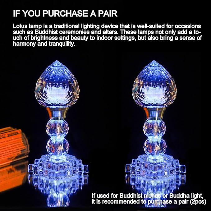LED Crystal Lotus Flower Lamp – USB Powered Buddha Light for Worship, Prayer and Display,Lotus Flower Light for Bedroom, Buddhist Supplies,Shrine,Meditation Room 8’’ (Lotus Bud)