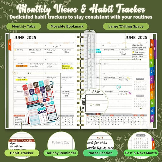 Jun 2025-Dec 2026 Academic Monthly Weekly Daily Planner for School, 19 Months Calendar 25-26 Planning Book with Colorful Tabs, 8.5" x 11" Mid Year College Organizer for Student Teacher (Sage Green)