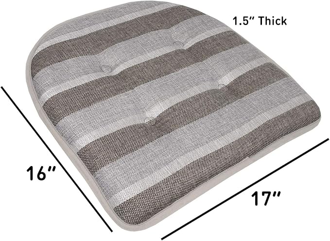Sweet Home Collection Chair Cushion Memory Foam Pads Tufted Slip Non Skid Rubber Back U-Shaped 17" x 16" Seat Cover, 6 Pack, Bradford Silver/Brown, (Pack of 2)