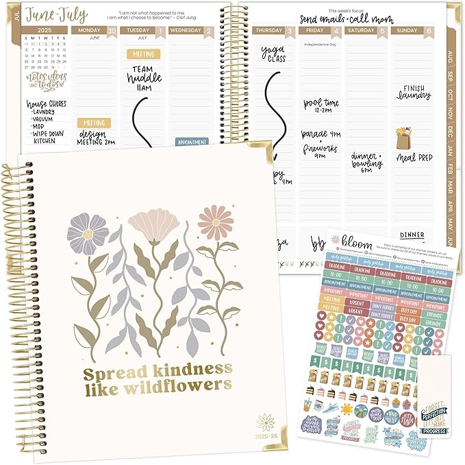 bloom daily planners 2025-2026 Hardcover Academic Year Goal & Vision Planner (July 2025 - July 2026) - Monthly & Weekly Calendar Agenda Organizer - 7.5" x 9" - Spread Kindness Like Wildflowers