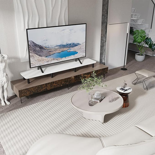 Dual Monitor Stand Riser 43.7 inch Large Extra Long Monitor Stand Riser Wide TV Stand Riser Monitor Stand for 2 Monitors Wood & Steel Leg Desktop Riser Desk Organization Home Office (White)