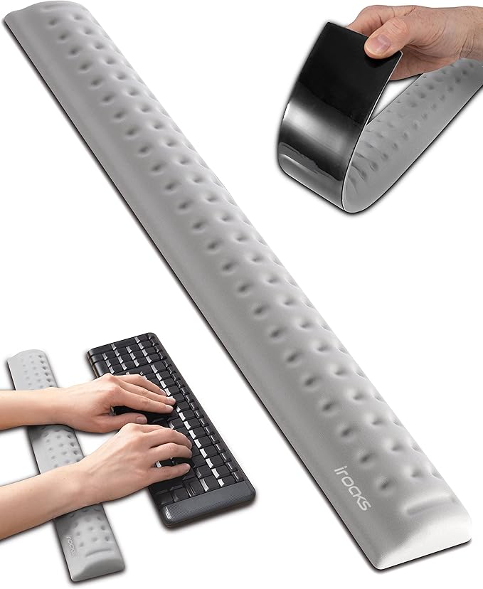 i-Rocks Memory Foam Keyboard Wrist Rest - Pain-Reducing Wrist Rest for Computer Keyboard - Non-Slip Rubber Base Wrist Rest - Cooling Keyboard Pad for Long Hours of Work, Studying, Gaming