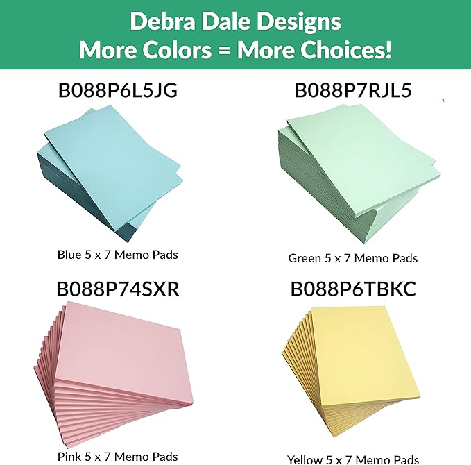 MADE IN USA – Debra Dale Designs 5"x7" White Note Pads – 13 Unruled Memo Pads for Professionals – Notepads for Work & Home Use