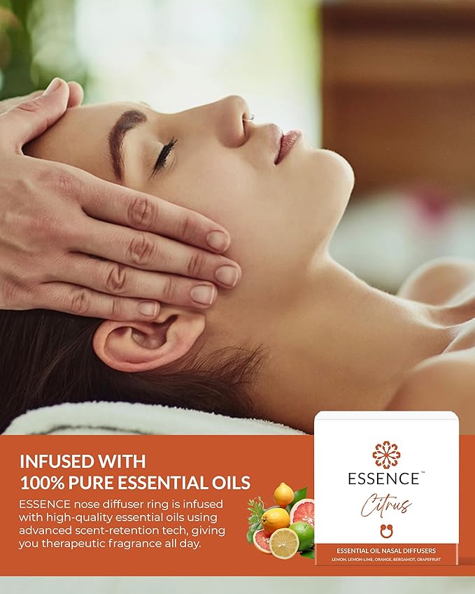 Essence Nasal Diffuser Citrus Bundle – Essential Oil Silicone Nose Rings for Mood, Energy & Positivity – Wearable Aromatherapy Pack with Lemon, Orange, Grapefruit & Bergamot
