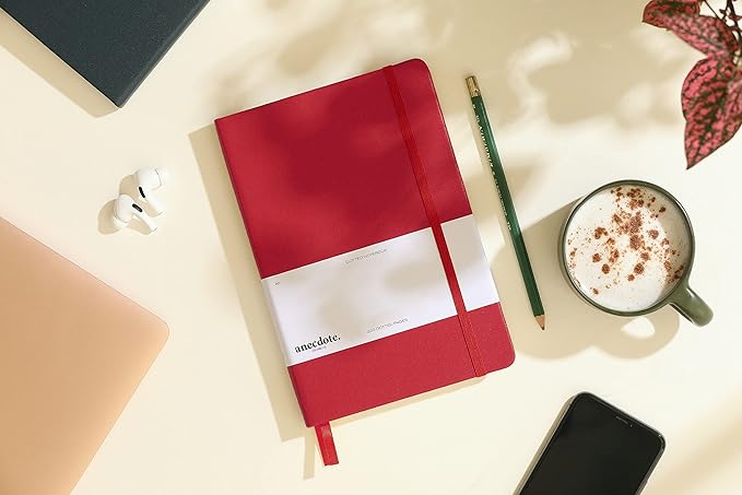 Hardcover Dotted Journal with Thick 100 gsm Paper A5 size (8.3 inches x 5.4 inches) - Daily Writing Notebook for Travel, School and Office Use - Diary Journal for Women and Men - Red