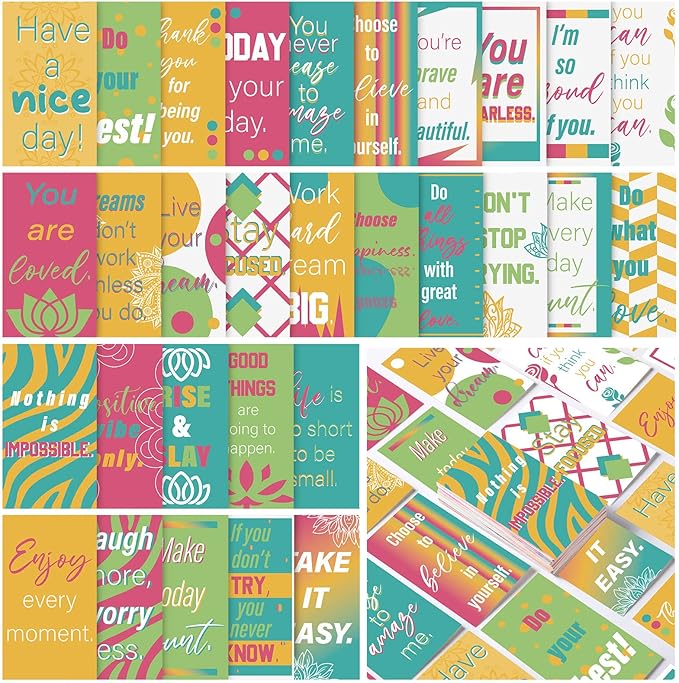 Jinei 300 Inspirational Affirmation Cards Positive Motivational Cards Small Mini Encouragement Quotes for Women Church End of the Year Teacher Gifts(Line Flower)