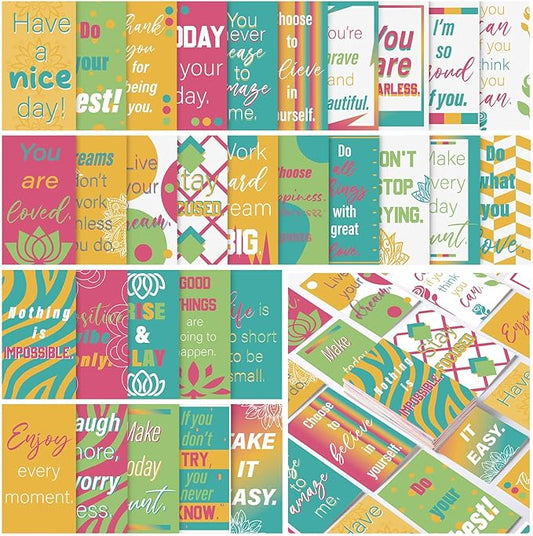 Jinei 300 Inspirational Affirmation Cards Positive Motivational Cards Small Mini Encouragement Quotes for Women Church End of the Year Teacher Gifts(Line Flower)