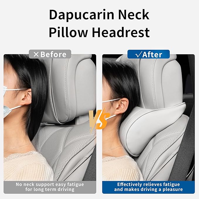 Car Headrest Memory Foam Neck Pillow for Driving with Leather Cover Soft Comfortable Seat Head Pillow Cushion for Most Cars SUV Sedan Home Office Off-White (Beige) (1PC)