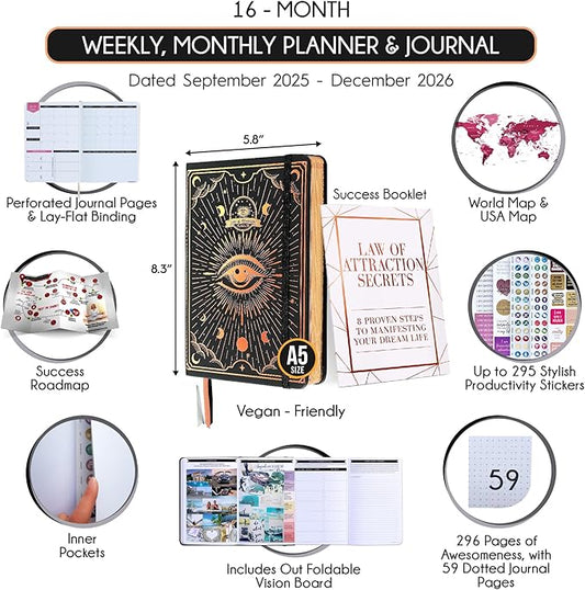 2025-2026 Planner Weekly and Monthly | 16-Month Life Planner to Increase Focus & Productivity | Reduce Overwhelm & Achieve Your Biggest Goals | Include Gift Box & Stickers | Sep 2025-Dec 2026