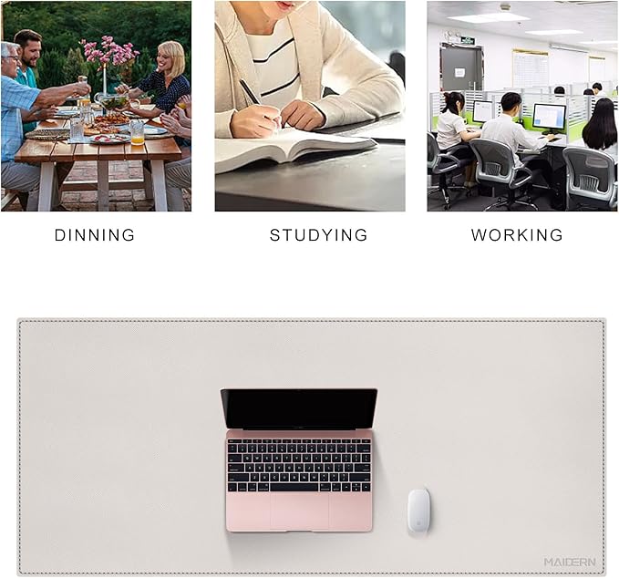 MAIDERN 63”x 31.5” Leather Desk Pad, Large Desk Mat, Cork & Leather Large Mouse pad for Desk, Waterproof Computer Desk Pad for Gaming Home Office (Cream)