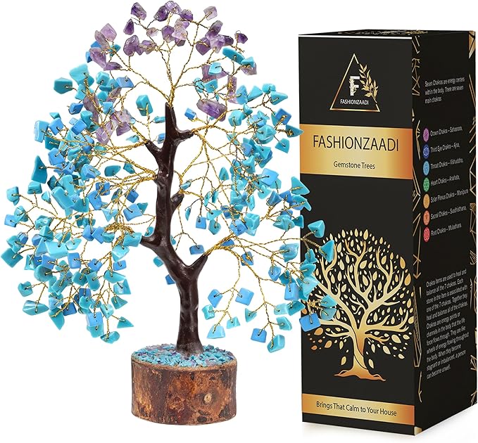 FASHIONZAADI Amethyst and Turquoise Crystal Tree of Life - Crystal Decor - Spiritual Gifts - Crystals Gifts for Women - Gemstones and Crystals