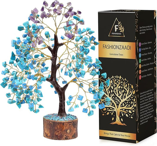 FASHIONZAADI Amethyst and Turquoise Crystal Tree of Life - Crystal Decor - Spiritual Gifts - Crystals Gifts for Women - Gemstones and Crystals