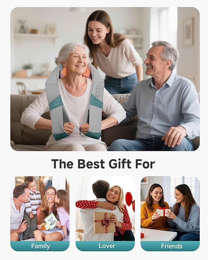 Cordless Neck Massager with Heat, Rechargeable Shiatsu Neck Back Massager for Pain Relief Deep Tissue, 4D Knead Shoulder Massager Pillow, with Portable Carry Bag, Gifts/Presents for Mom, Dad