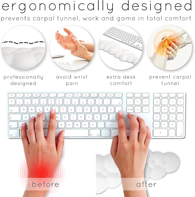 Qloud Cloud Wrist Rest Keyboard Wrist Rest for Computer Keyboard Pad, Cloud Keyboard Wrist Rest, Wrist Pad for Keyboard, Memory Foam, Non Slip Base, Comes with Mouse Pad - Matte Black