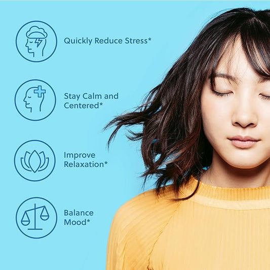 Quick Calm Mood Support Supplement with Ashwagandha, L-Theanine, Rapid Stress Relief and Relaxation – Cortisol Supplement - 60 ct