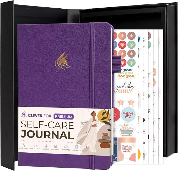 Clever Fox Self-Care Journal Premium – Daily Gratitude & Mental Health Notebook for Women – Reflection & Personal Development Journal (Purple)