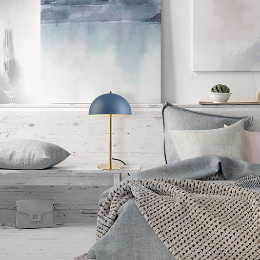 GLOBE Electric 52942 15" Blue Desk Lamp with Brass Accents, in-Line On/Off Rocker Switch, Ideal for Bedroom, Office Decor, Home Essentials, Reading Light, LED Bulb Compatible