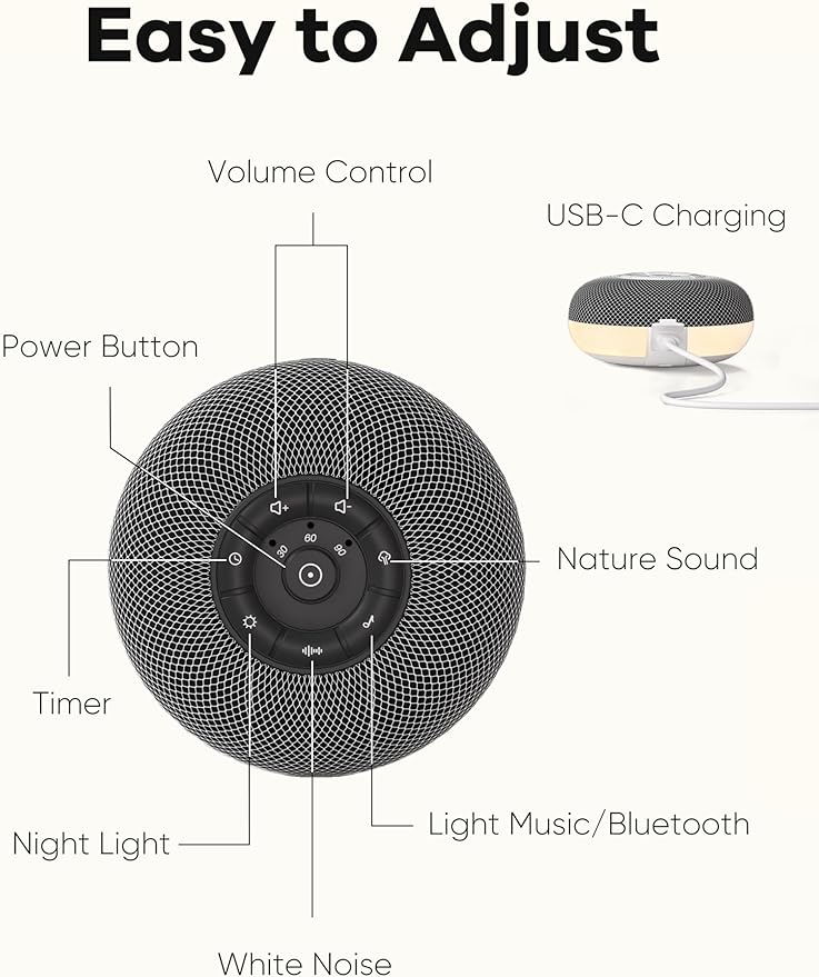 Portable Sound Machine Baby, Long Battery with Loud Bluetooth Speaker, 39 Special Soothing Sounds, White Noise Sound Machine for Sleeping