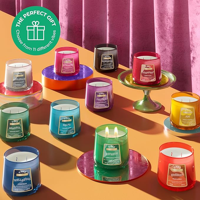 Candle-Lite Vibes Herbaceous Mint Mood-Enhancing Scented Candles, 15 oz Jar, Aromatherapy, Proudly Poured in The USA, 2-Wick, 86 Hours Burn Time, Perfect Relaxation Gift