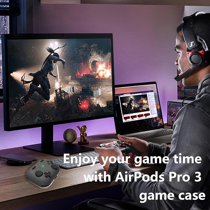 for AirPods Pro 3 Case(2025) DamonLight Game Case Shock-Proof Protective Silicone with Cleaning Pen and Keychain Accessories for Apple Airpods Pro 3rd Generation (Black)